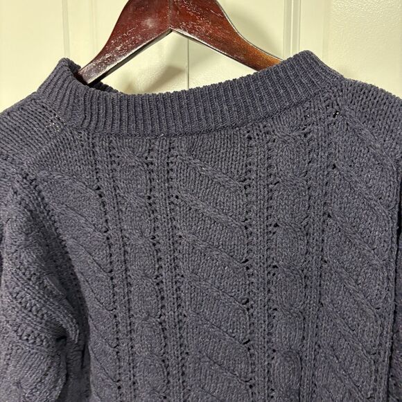 Haberdasher Sweater Women M Navy Cable Knit Silk Blend Classic Preppy Coastal - Picture 3 of 10